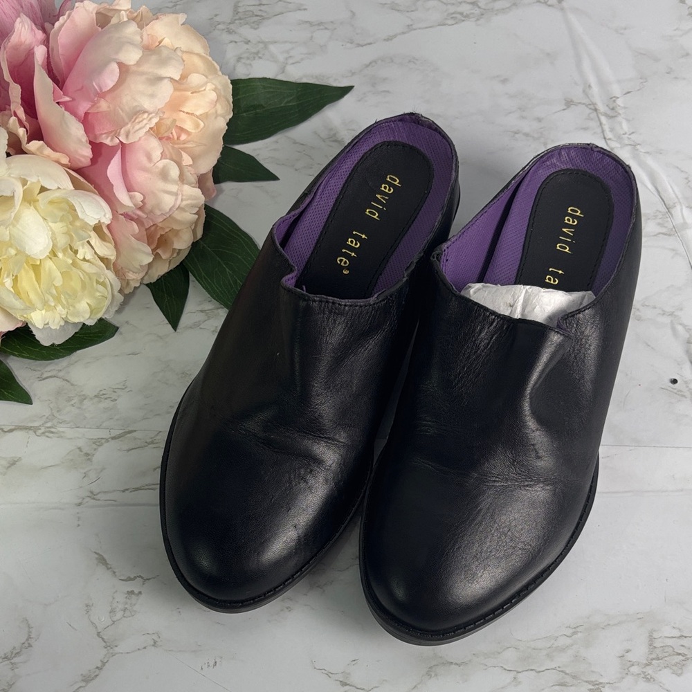 David Tate Black Leather Mules Women’s Size 7 new without box